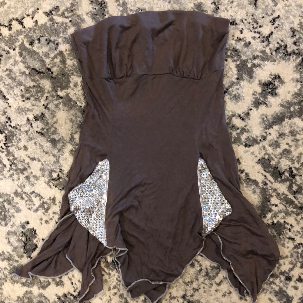 Strapless Tunic Top With Mesh Insert - image 1